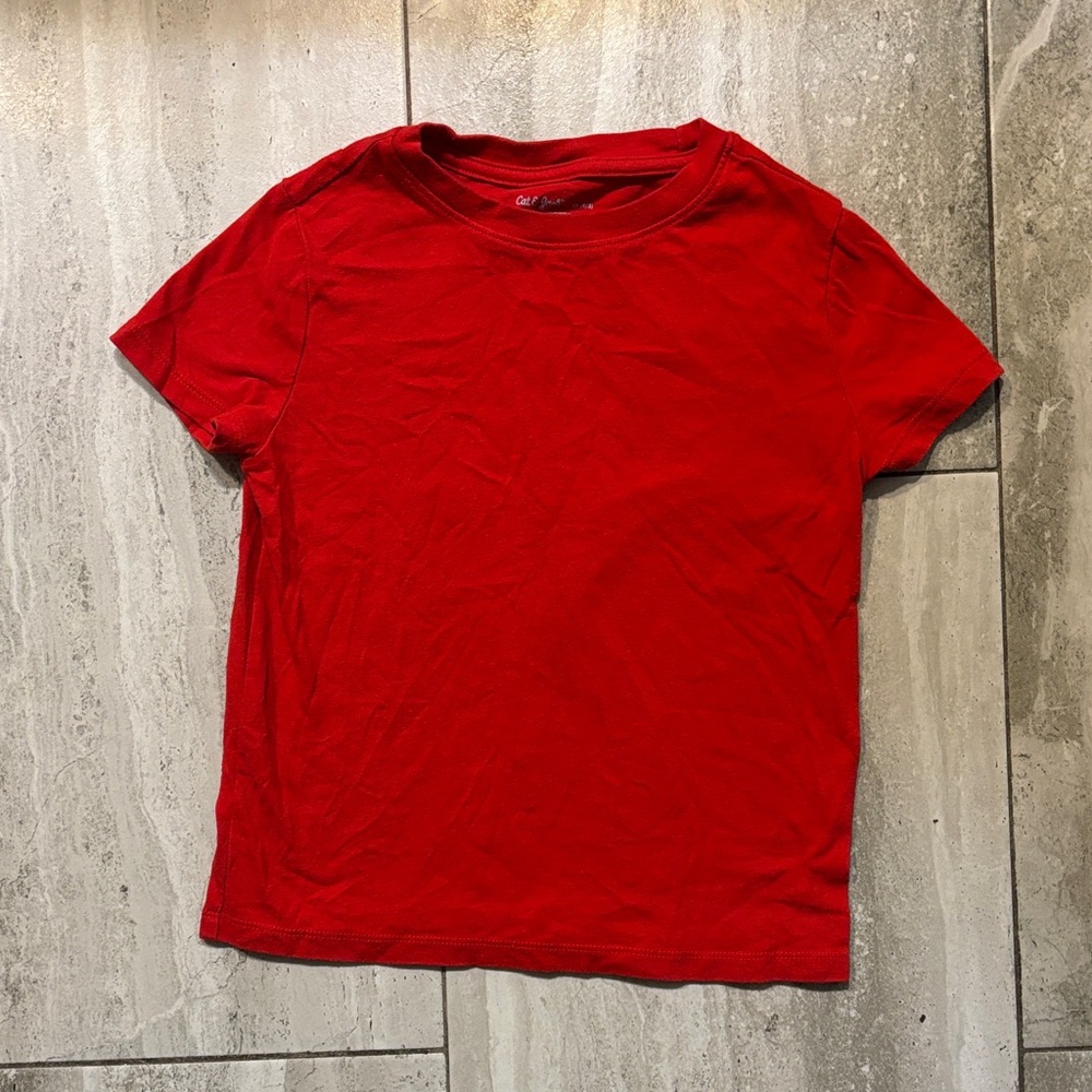 Cat & Jack Red Short Sleeve Tee - Solid Crewneck